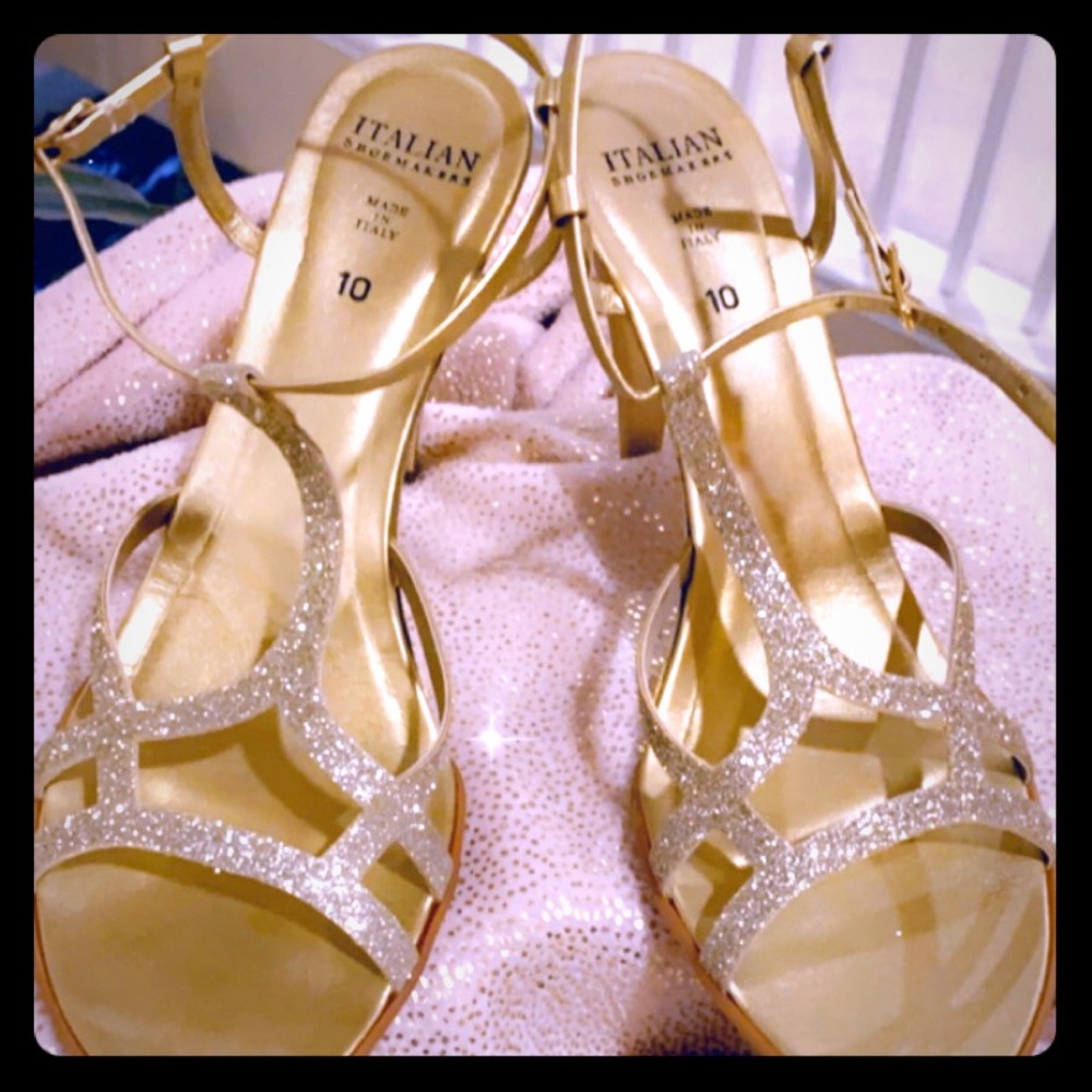 Strappy gold metallic heels